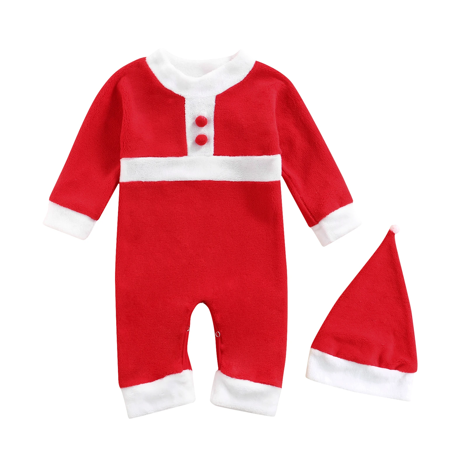 

Pudcoco 2Pcs Christmas Costumes Red Casual O-Neck Romper Jumpsuit Leotard Playsuit Trousers+Hat Caps Pajamas Tracksuit Sleepwear
