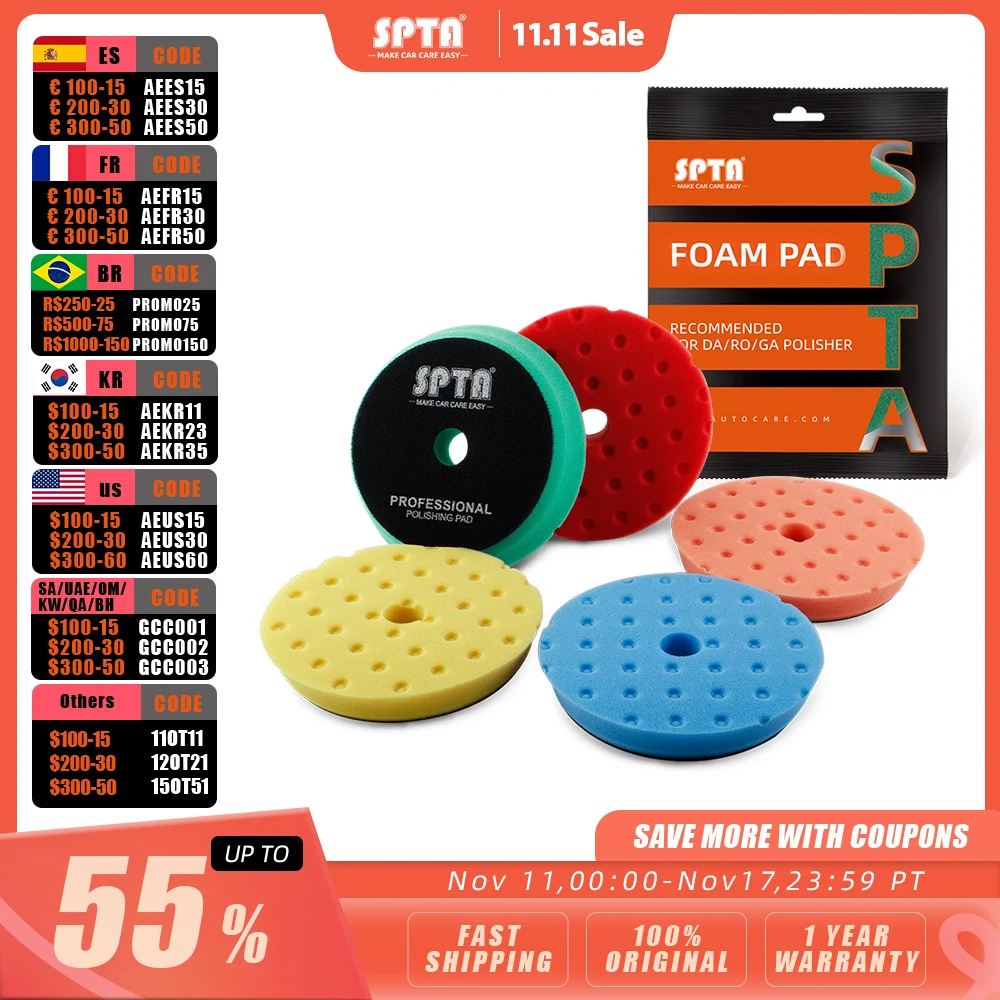 

(Оптовые продажи 2 шт. и 10 шт.) SPTA 5 "(125 мм)/6"(150 мм) Автомобильные полировальные колодки Spong для полировки автомобильного буфера DA/RO/GA