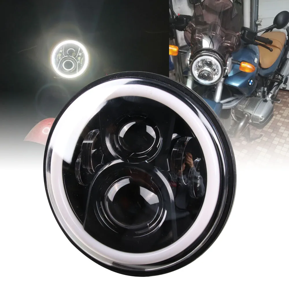 

7 Inch Headlight For Motorcycle 7Inch Round DRL Turn Signal Halo LED Headlamp for Harley Softail Triumph Yamaha