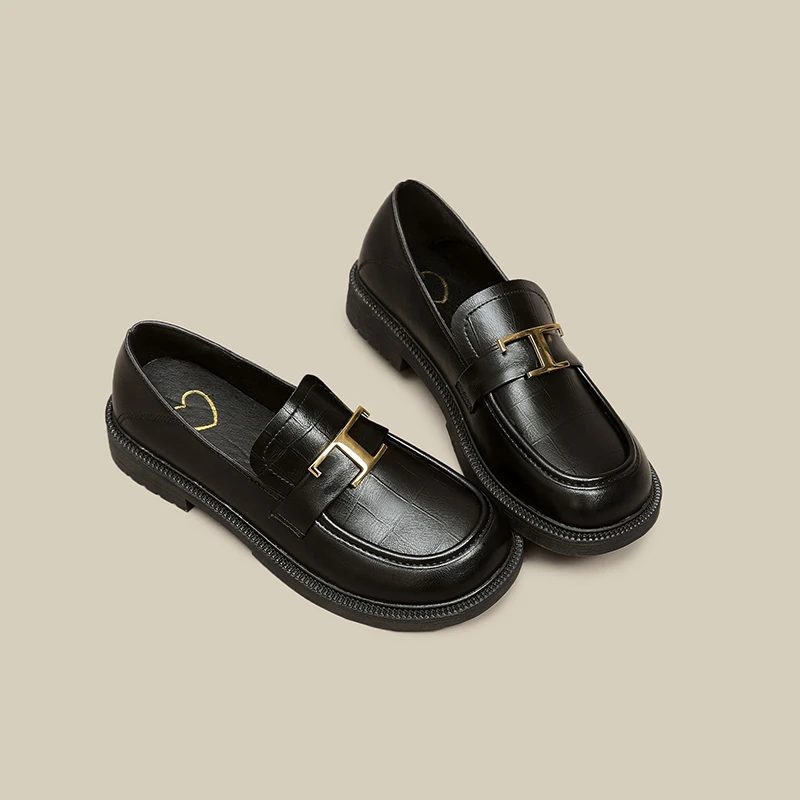 

2022 New Black Punk Platform Women Loafers Round Toe Chunky Heel Vintage Shoes Women Slip on High Heel Women Zapatos De Mujer