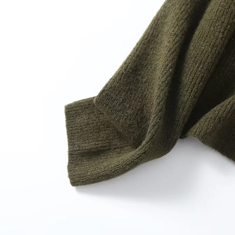 Женский трикотажный свитер KEYANKETIAN однобортный свободный короткий болотного