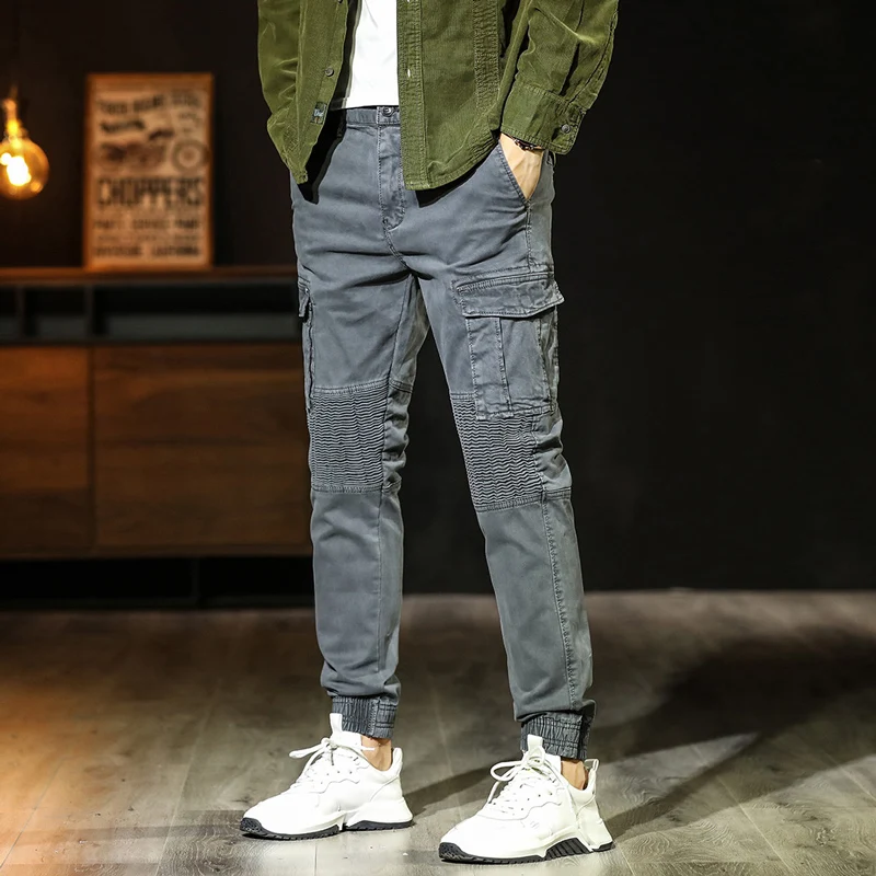 

Korean Fashion Men Jeans Elastic Spliced Designer Big Pocket Casual Cargo Pants Men Overalls Streetwear Hip Hop Joggers Trousers