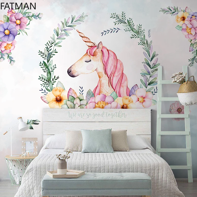 

FATMAN Custom Nordic Cartoon Children's Room 3D Wallpaper Unicorn Girl Mural Bedroom Wall Covering TV Background Wall Dropship