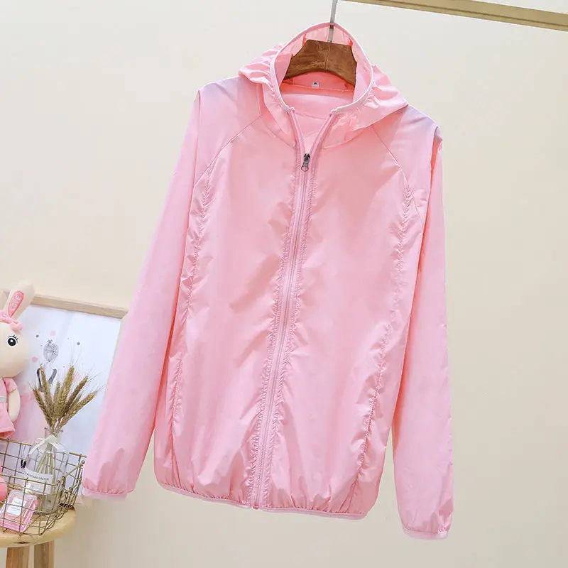 

Women 2022 Summer Fashion Sun Protection Clothing Female Solid Color Thin Hooded Coats Ladies Cycling Sportswear Jackets E10