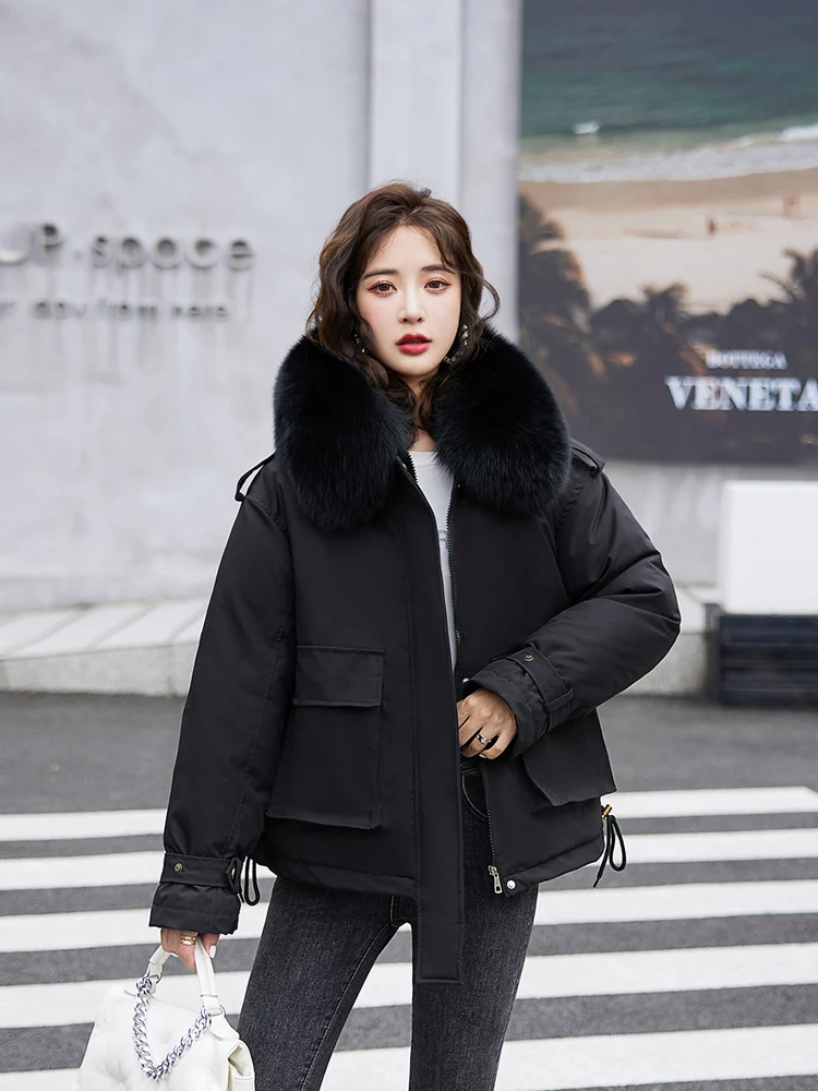 Winter Large Pocket Jacket Women 2022 Lamb Liner Hooded Parkas Mujer Loose Cotton Overcoat Casual Black Warm Winter Coat Female