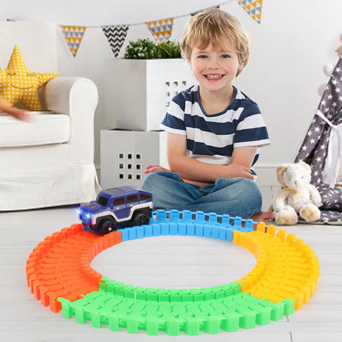 

Car Rail Track Toys Magic Car Track Set DIY Assemble Electric Rail Car Toy Battery Operated Race Track Toy for Boys Girls