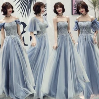 women blue mesh summer elegant long dresses night club party dress bridesmaid dress plus size tulle robe soiree vestidos fashion