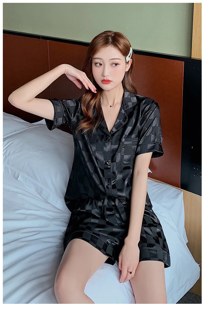 PICKBIRD 2022 new ice silk pajamas women's summer fringed flowers ins wind short-sleeved shorts thin sweet home clothes