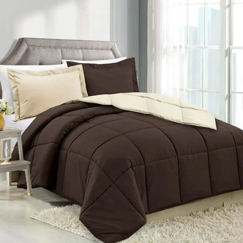 

Soft Down Alternative Reversible Comforter Set, King, Chocolate/Cream, All Season, 3 Piece Twin size comforter sets Twin bedding