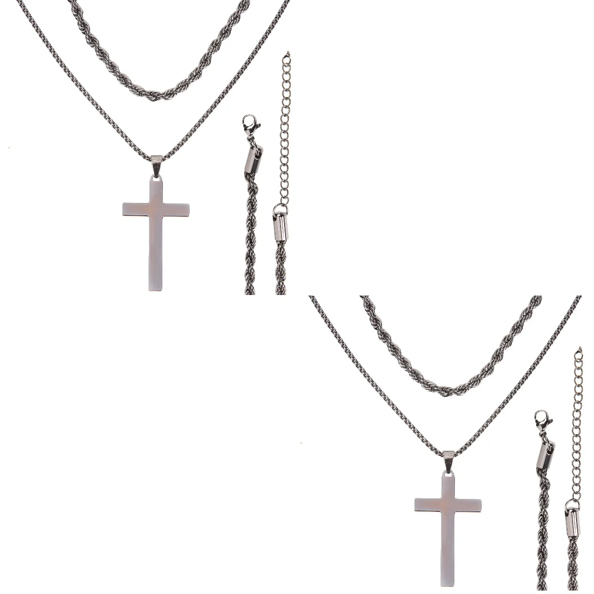 

2pcs Layered Statement Pendant Layering Chain Necklace for Men