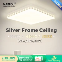 marpou led ceiling lamps square silver frame 48w natural white lustre lighting ceiling lights for bedroom living room decoration