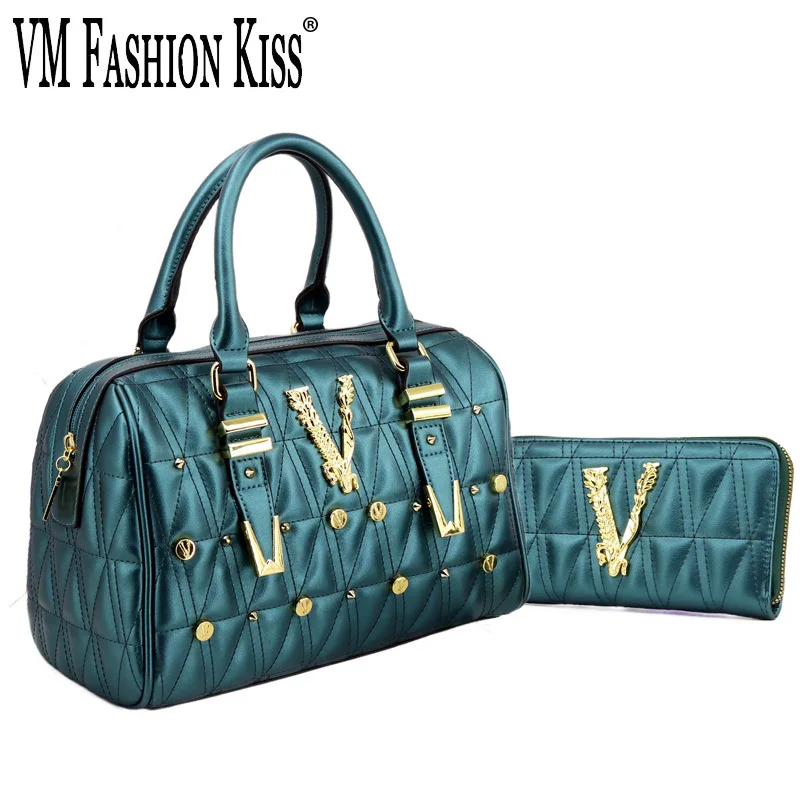 

High quality Brand Women Rivet Handbags And Wallet Set Classic Luxury Designer 2022 Trends Top-Handle Shoulder Bag PU Leather
