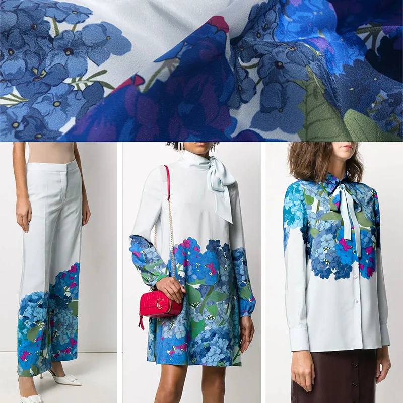

Fashion European and American Brands Haute Couture Show with The Same V Home Blue Hydrangea Digital Printing Handmade Diy Fabric
