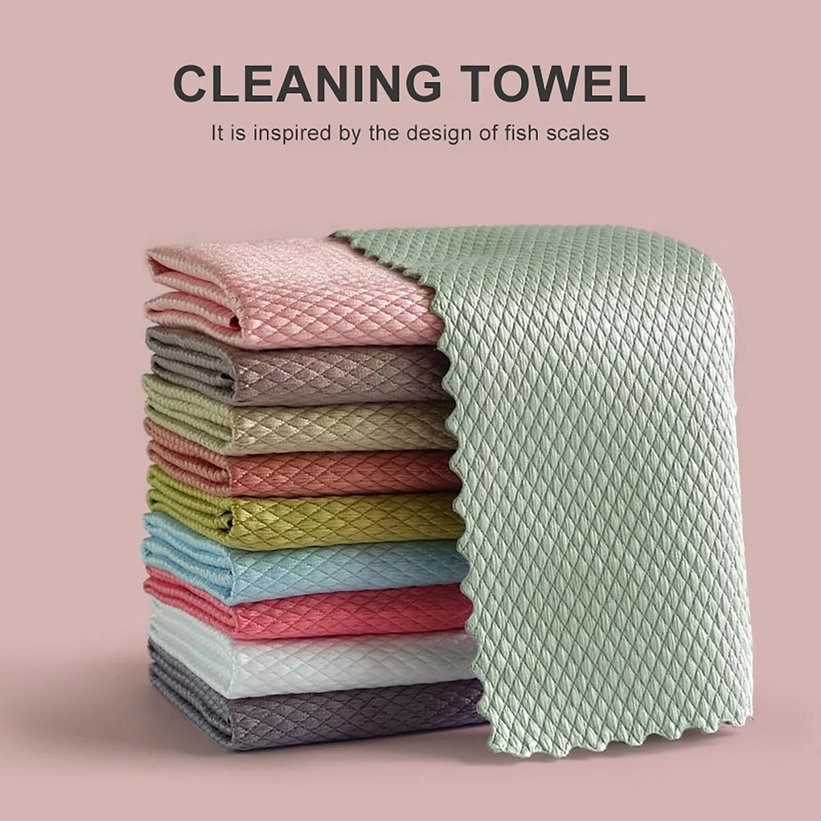 

5Pcs Kitchen Anti-Grease Wiping Rags Efficient Fish Scale Wipe Cloth Cleaning Cloth Home Washing Dish Cleaning Towel