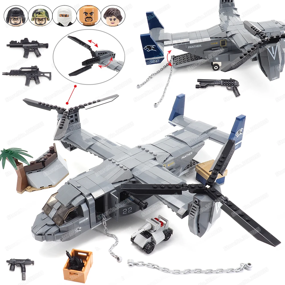 

In The Air US. Army Osprey Transporter Building Block Moc WW2 Military Figures Soldier Weapons Assault Model Child Gift Boy Toys