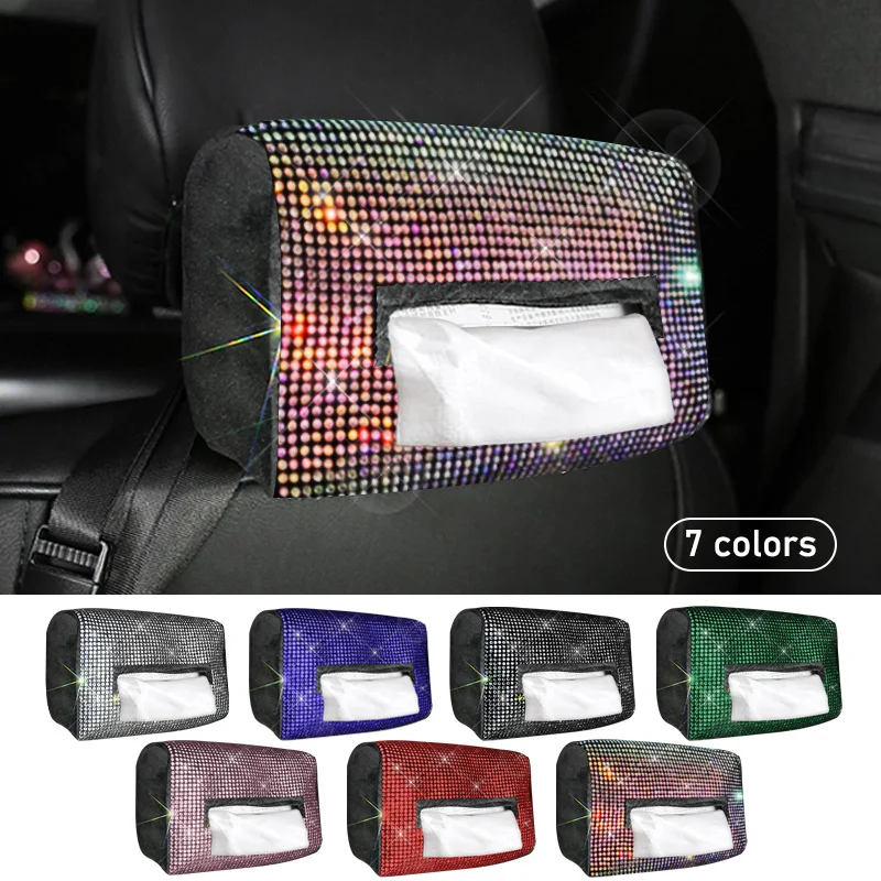

Car Rhinestone Tissue Box Toilet Paper Holder Seat Back Tissue Box Case Napkin Organizer Auto Interior Storage Accessories