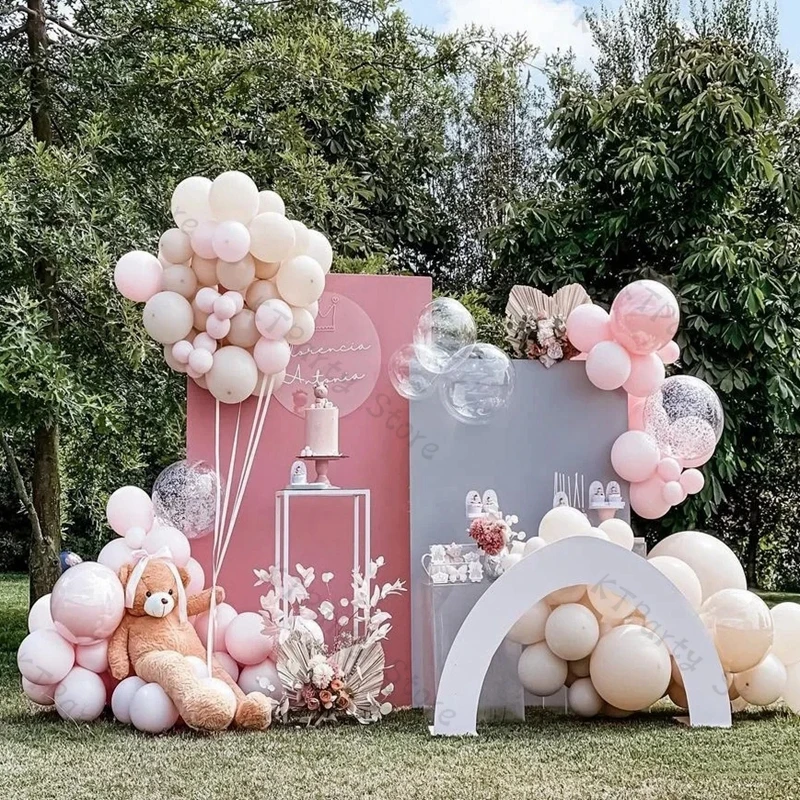 

98pcs Natural Sand White Pastel Pink Balloons Garland Girl's 1st Birthday Party Bride Wedding Decoration Confetti Balon Decor