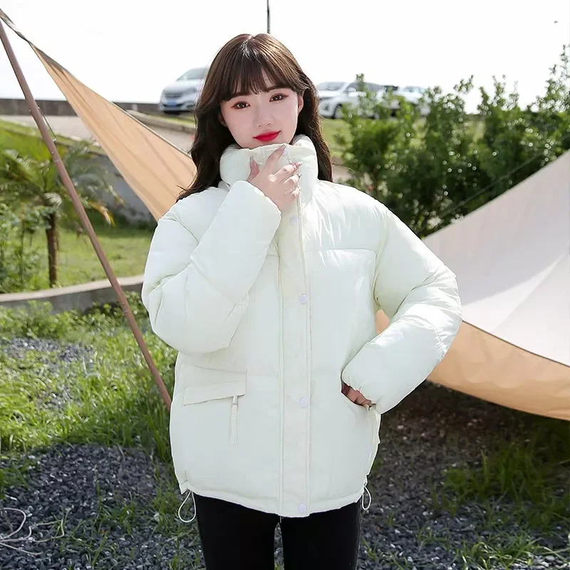 women parkas 2022 fashion autumn winter solid color zipper casual warm cotton outwear stand collar coat female