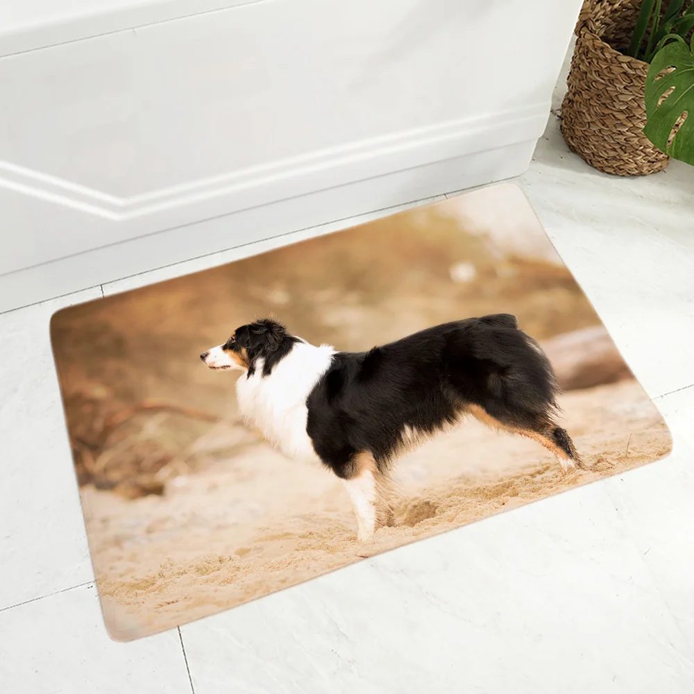 

For Flannel Floor Carpet Hallway Cartoon Mat Home Bathroom And Comfort Australian Shepherd Dog Mat bedside Bath Mats Prayer Rug