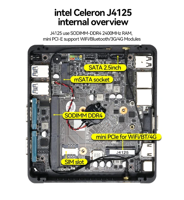 XCY Fanless Mini PC Intel Celeron J4125 Dual Gigabit NIC 2x RS232 HDMI VGA 4xUSB WiFi 4G Windows 10 Linux Industrial Computer 3