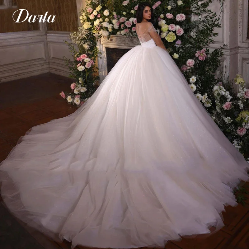 

Бальное платье, свадебное платье, роскошное свадебное платье с V-образным вырезом, жемчужинами, рукавами-крылышками, блестящее плиссированное платье для невесты, 2023