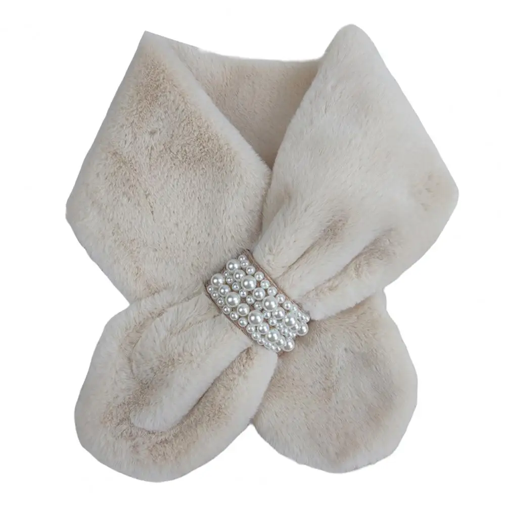 Перекрестный шарф с имитацией жемчуга и пряжкой из искусственного кроличьего