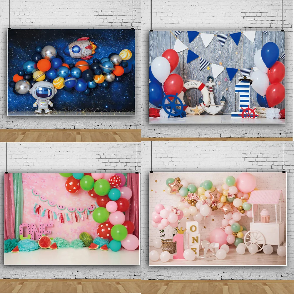 

Фоны для фотосъемки новорожденных малышей с изображением воздушных шаров торта празднования первого дня рождения