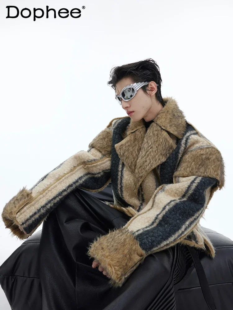 Модная куртка в стиле ретро из искусственного меха мужская с большими лацканами