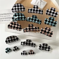 new ins acetate hair claw clip plaid grid checkered geometric clawclip clamps grab women korean vintage hair accessories