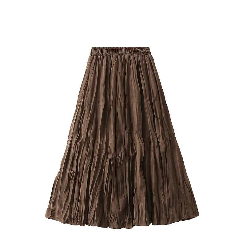 

Simple Comfortable 2022 Autumn Winter New High Waist Pleated Mid Skirts Women Big Hem A- Line Long Black Skirt Women with Lining