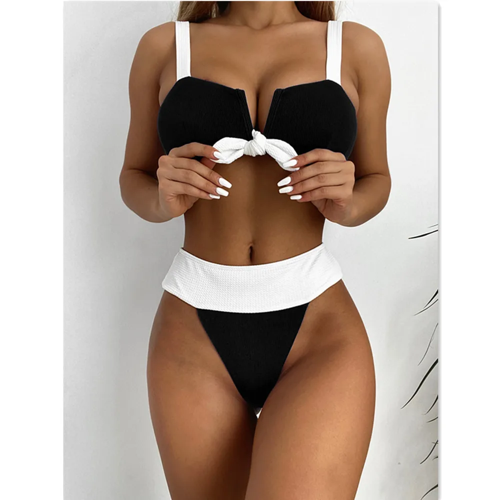 

High Waist Bikini Set Summer 2022 Swimsuit Women High Cut Thong Swimwear Female Tie Knot Swimming Suit Bather Biquini New