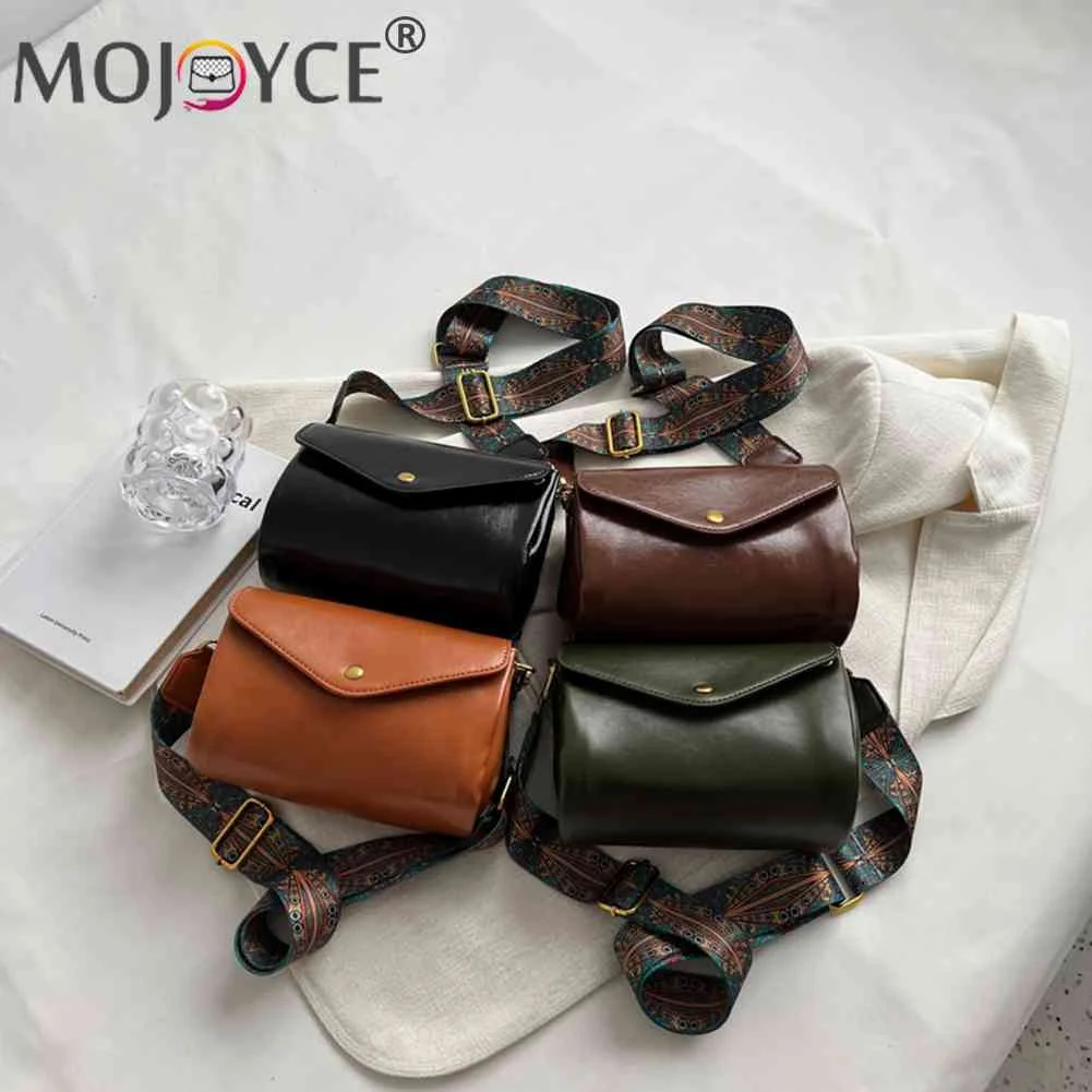 

PU Leather Women Messenger Bag Ethnic Style Wide Strap Commute Bags Vintage Soft Multi-Pockets Casual Simple for Shopping Travel