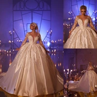 elegant wedding dress deep v neck long sleeves lace appliques pearls sequins ruffles bridal gownsplus size vestido de novia