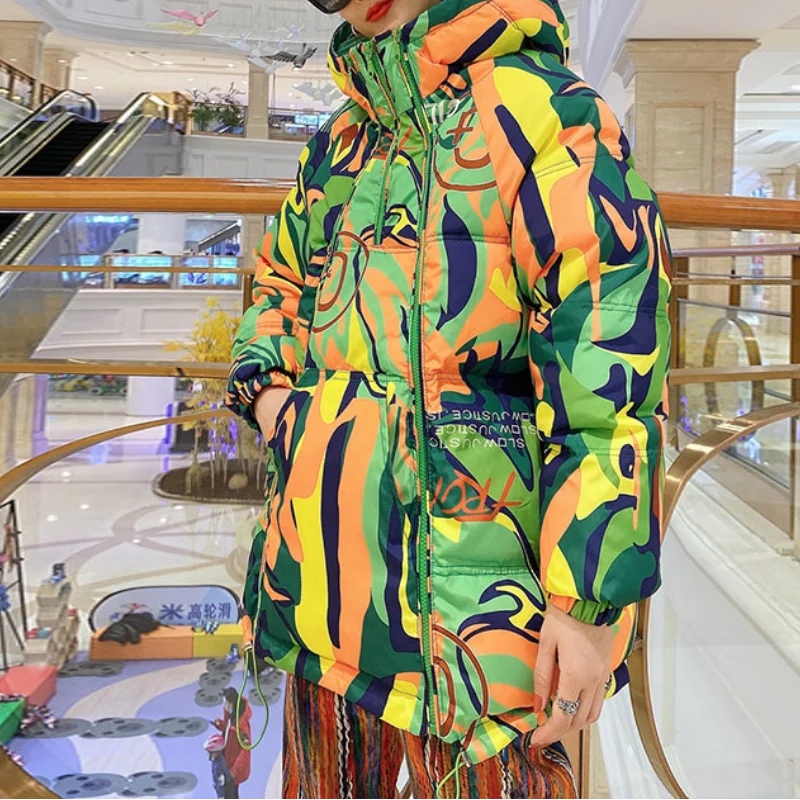 2021 Winter Outfits Women's Jacket Hooded Parka Down Cotton Coat Double Zipper Glossy Padded Jackets Casual Warm Outwear Parkas