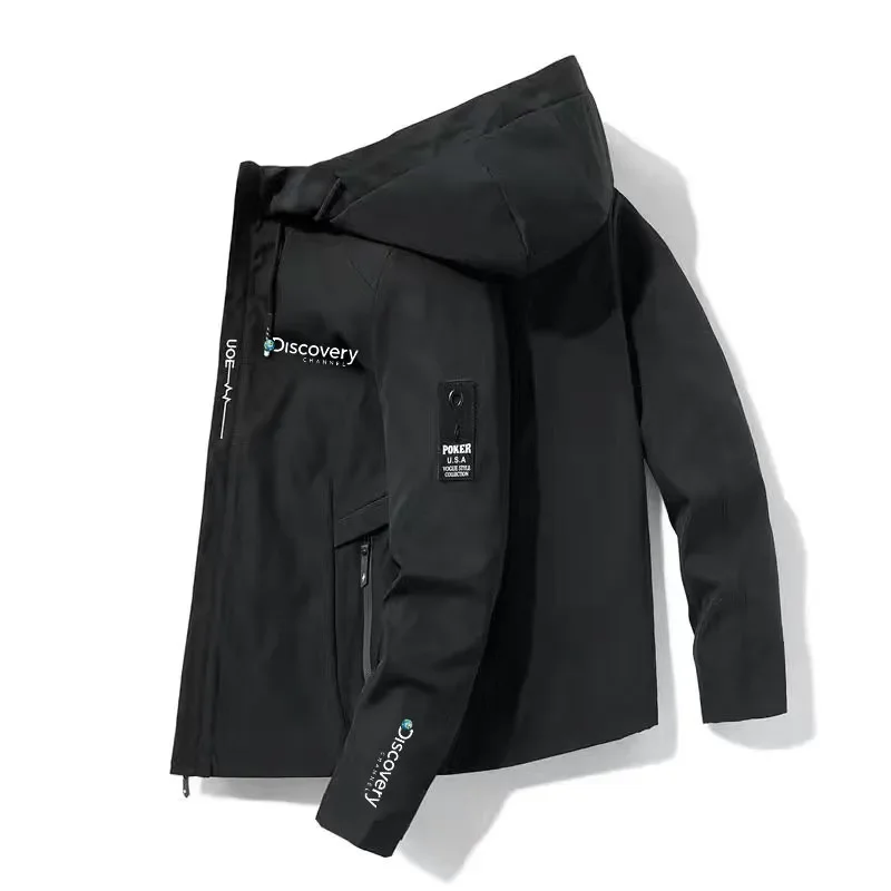 

Мужская ветрозащитная куртка-пилот Discovery Channel, повседневная воздухопроницаемая ветровка с капюшоном, пальто размера 5XL для осени и зимы, 2023