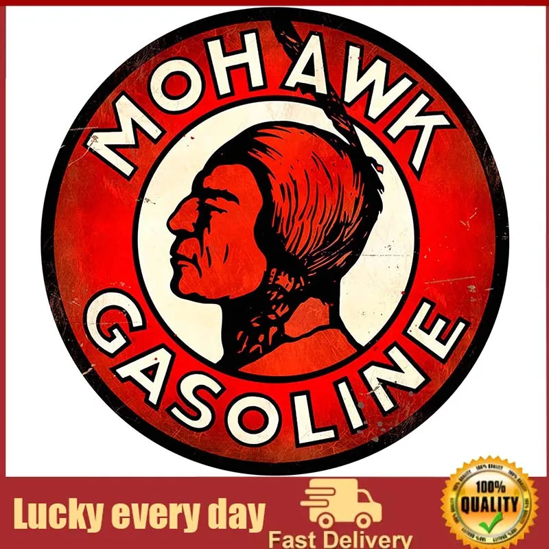 

Mohawk Gasoline XL Rustic Round Home Pub Beer Bar Poster Shop Garage Man Cave Coffee Metal Signs Wall Decor room decor