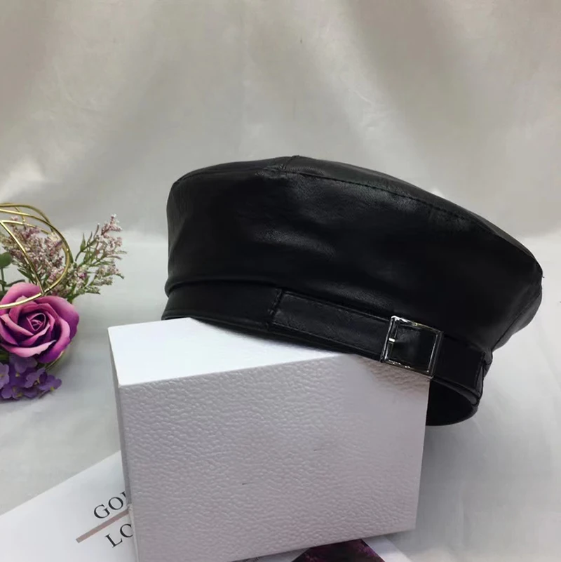 

Берет женский однотонный из экокожи, Модный берет во французском стиле, теплая облегающая шапка, подходящая ко всему регулируемая