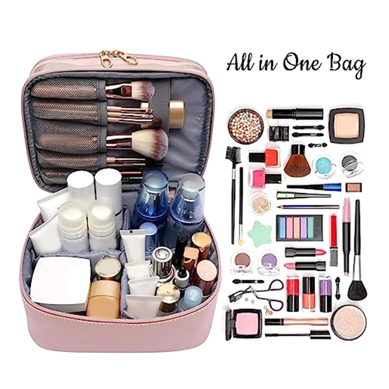 

1 Piece Large-Capacity PU Double-Layer Cosmetic Bag Waterproof Travel Wash Bag Wet And Dry Separation Storage Bag