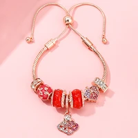 new adjustable size with red glazed rhinestone leaf charm bracelet for women brand women girls gifts wedding party jewelry