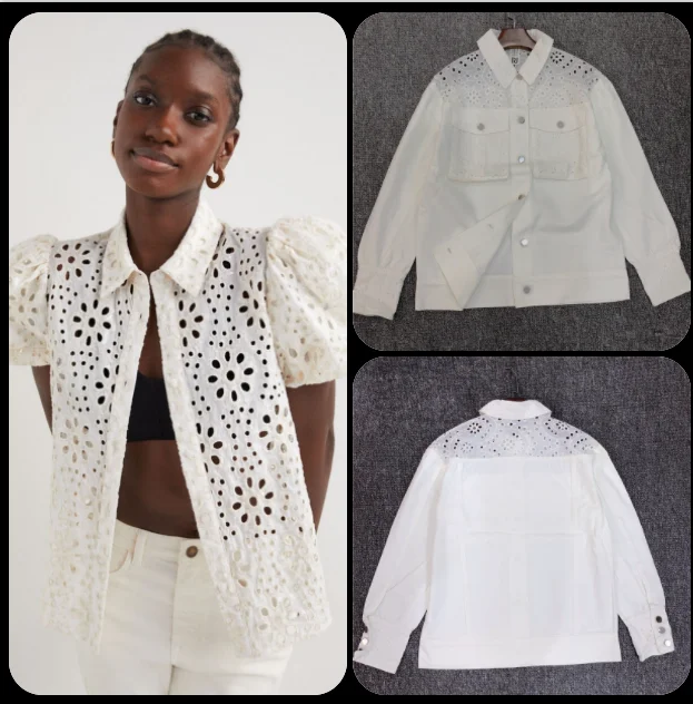 

2022 New Spanish Desigual women's embroidered short jacket thin summer lapel jacket hollowed-out special sale hot