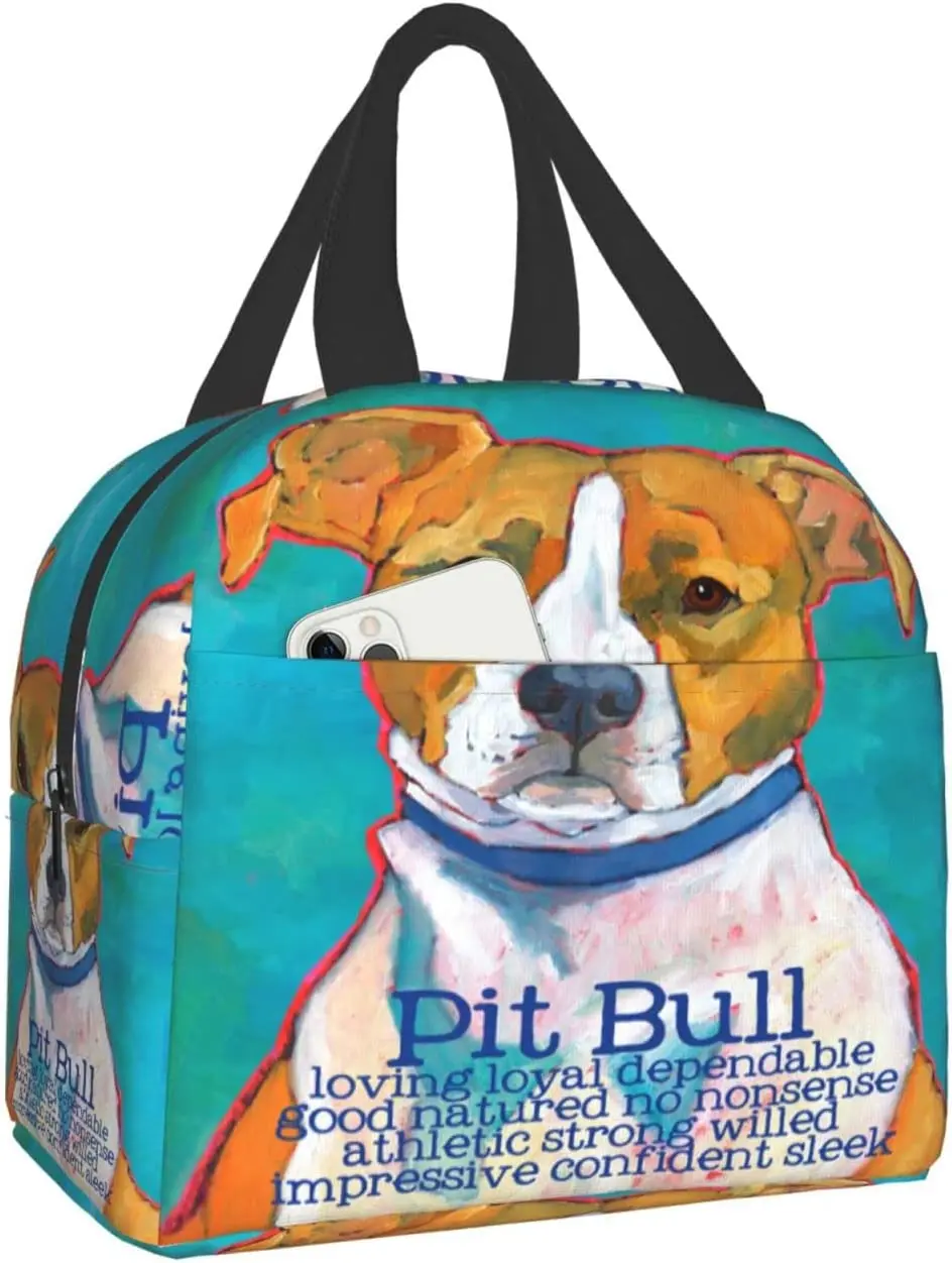 

Confident Pit Bull Dog Lunch Bag Waterproof Insulated Reusable Meal Bag Lunch Box Food Drinks Container School Picnic Beach