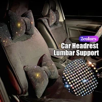 universal luxury bling rhinestone diamond bowknot car headrest neck pillows seat back waist support cushion auto interior women