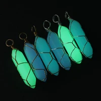 for women men fashion accessories wire wrap stone pendant hexagonal cylindrical crystal necklace natural stone luminous