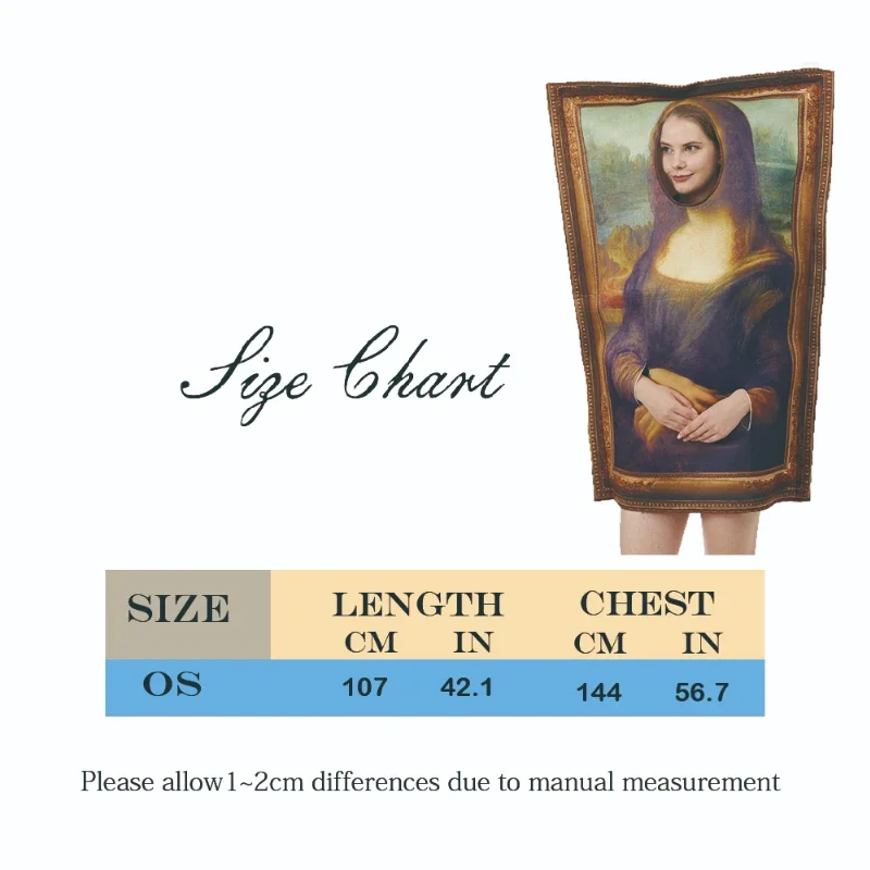 Новый забавный костюм Мона Лизы для взрослых комбинезон из губки унисекс на