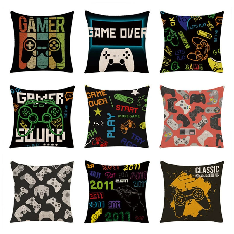 

Vintage Video Gamer Cushion Cover Classical Playstation Cartoon Print Pillowcase Home Bedroom Living Room Sofa Throw Pillow Case
