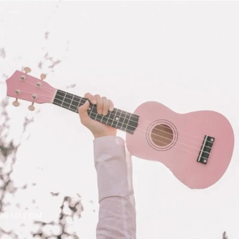 Pink Wooden Strings Ukulele Children Beginners Mechanical Acoustic Ukulele 21 Inches Finger Picks Muslady Guitar Accessories