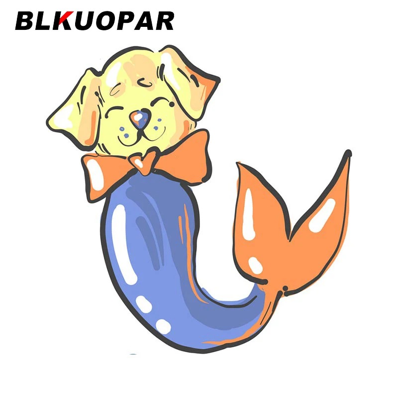 BLKUOPAR 13 см x 12,9 см милая собака с бантом и русалочкой рыбий хвост Фантазийная Наклейка на стену Водонепроницаемая наклейка устойчивая к царапинам Автомобильная этикетка