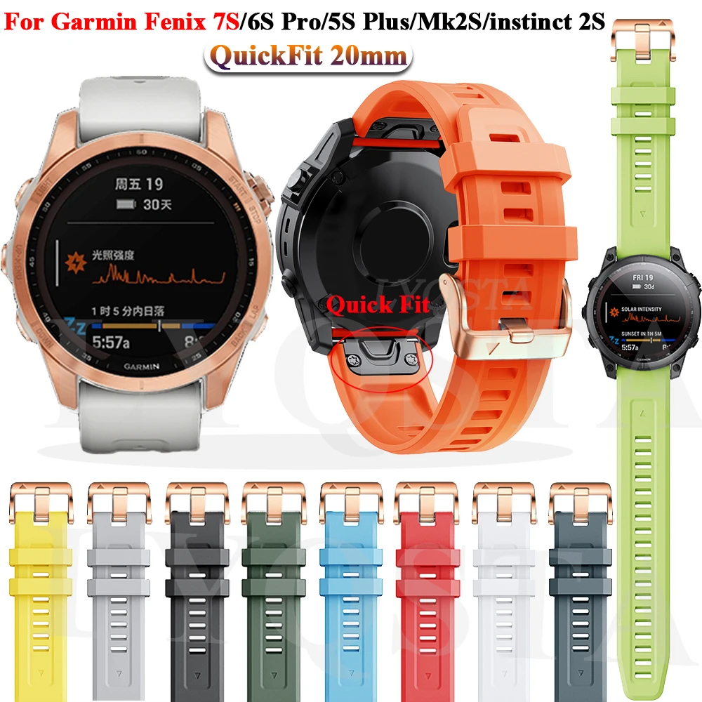 

20mm Sport Silicone Watchband Wriststrap for Garmin Fenix 7S 6S Pro 5SPlus Instinct 2S MK2S EasyFit Quick Release Wristband Belt