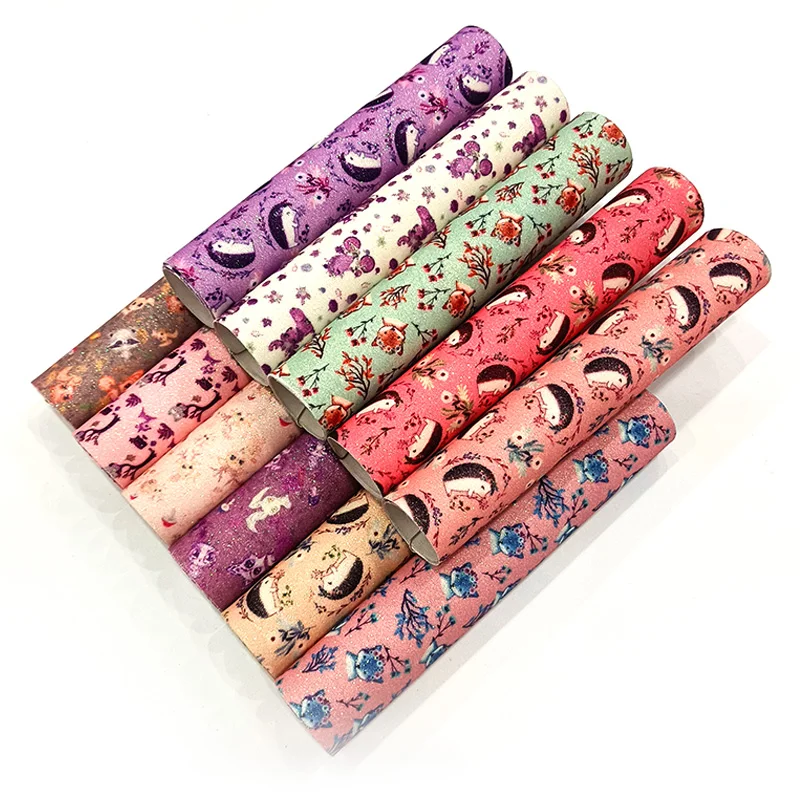 

XHT-1088 Animals Pattern Cartoon Printed Fine Glitter Faux Leather Fabric Sheet for Making Shoe/Bag/DIY Accessories/Hair Bow