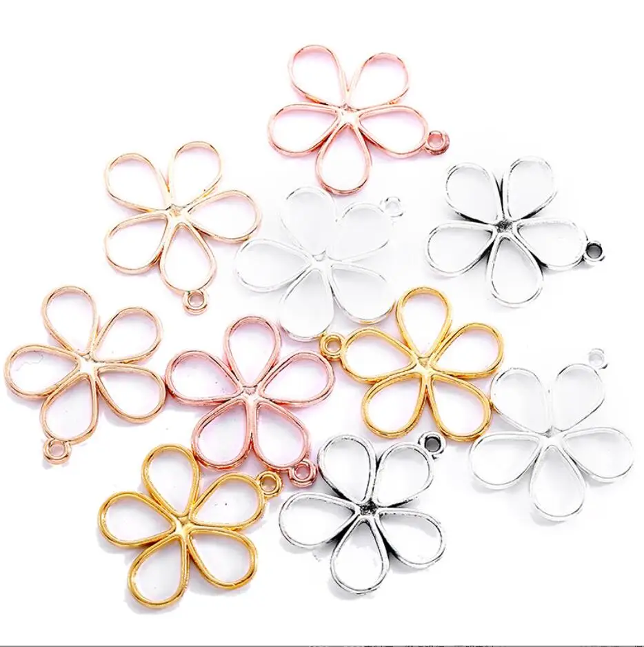 

100pcs Tibetan Silver Abstract Large Hollow Flowers Charms Pendant e Handmade Jewelry F0063